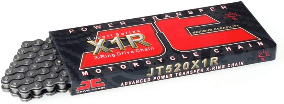 JT Chain JTC520X1R3108DL (serie 520) – Cadena de acero negro con anillo en X resistente de 108 eslabones con enlace de conexión