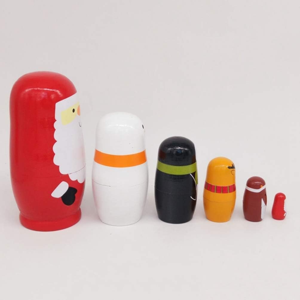 Healifty Muñecos rusos para niños, 6 unidades, juego de regalo de madera hecho a mano para niños, muñecas de anidación para Navidad, juguete de