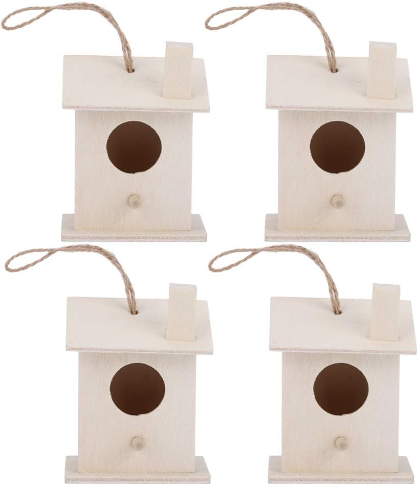 Fydun 4 adornos innovadores de madera para colgar en casa de pájaros, para decoración de jardín al aire libre, patio, 4 piezas, innovador colgante