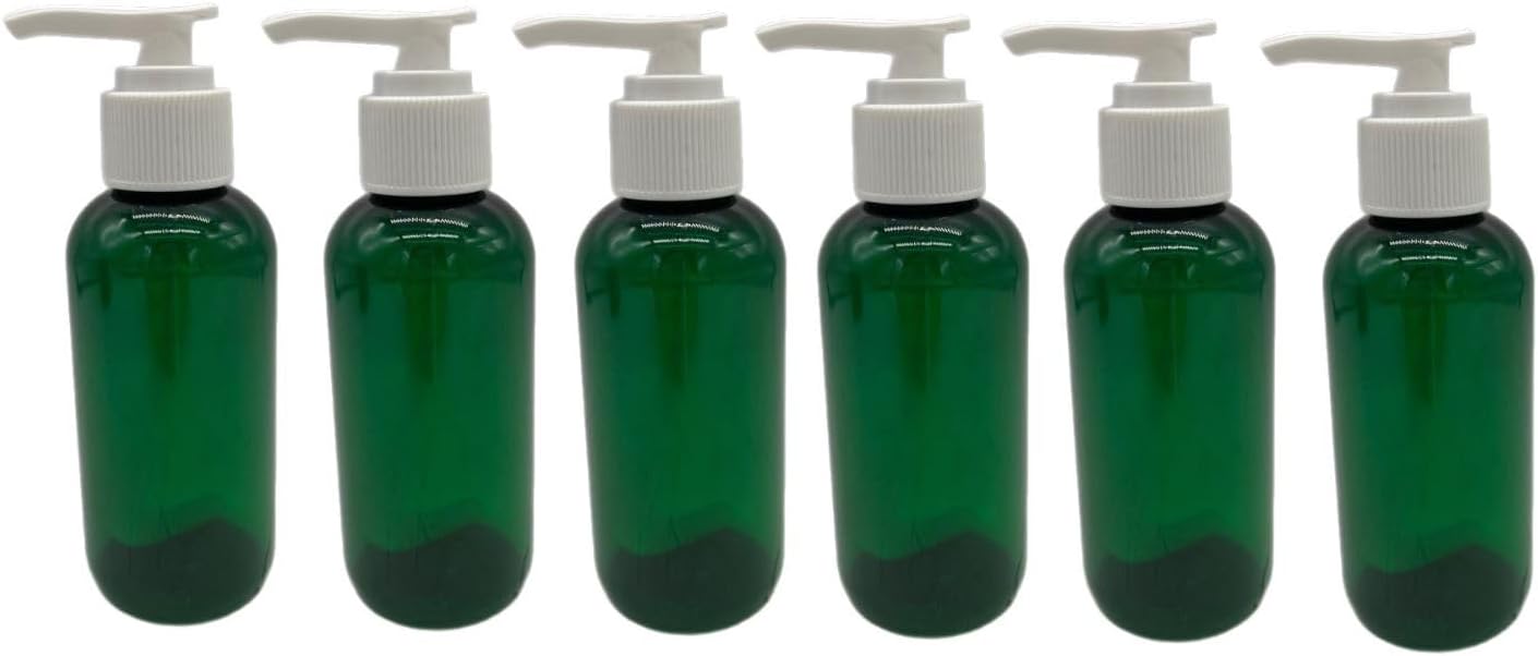 Botellas verdes Boston sin BPA de 4 onzas, paquete de 6 recipientes vacíos recargables, aceites esenciales, aromaterapia, bomba blanca, fabricadas