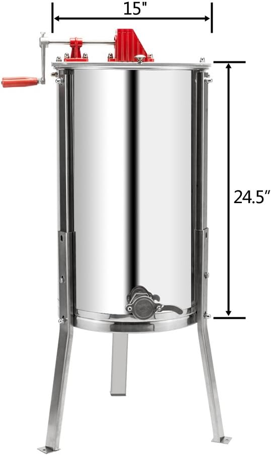VINGLI – Extractor de miel de 3 marcos, separador de acero inoxidable de grado alimenticio, manivela manual de tambor con soportes de altura