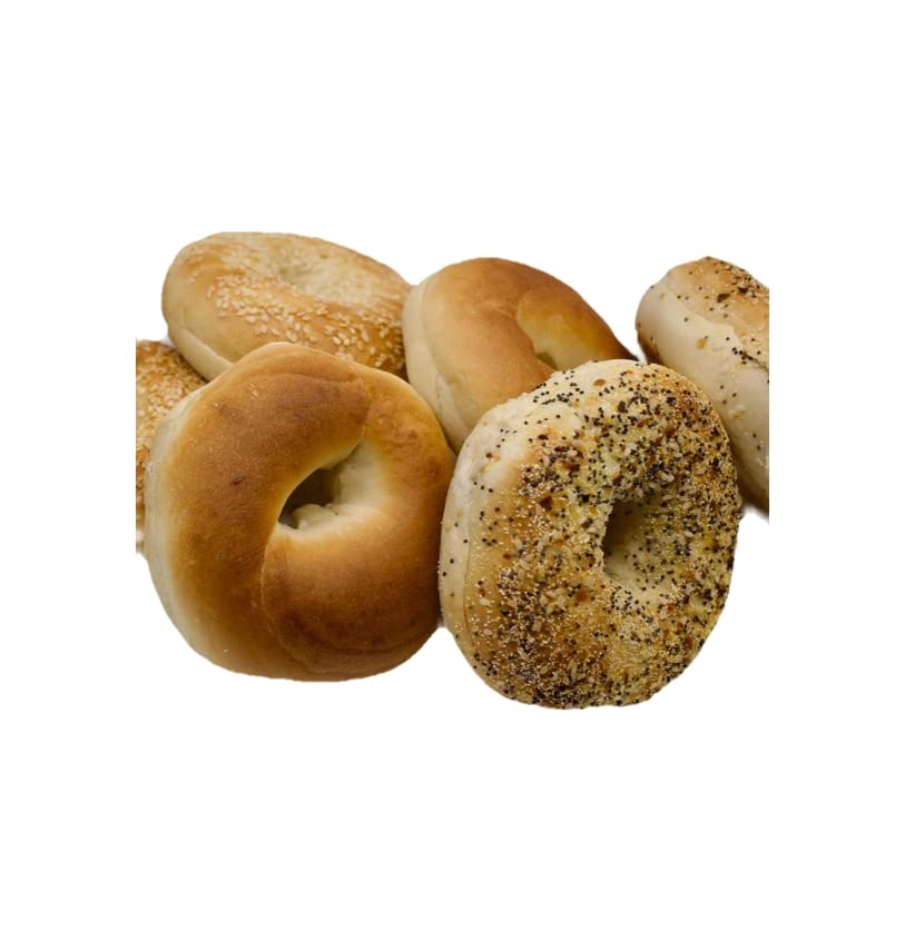 Caja mixta de Elie’s Bagels 6 paquetes por caja, 4 bagels por paquete, 8 lisos, 8 Everything y 8 sésamo, 24 bagels en total.