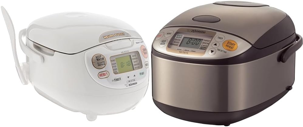 Zojirushi NS-ZCC10 Neuro Fuzzy Cooker, 5.5 tazas de arroz crudo  1 litro, blanco y NS-TSC10 5-12 tazas (sin cocinar) Micom Arrocera y calentador,