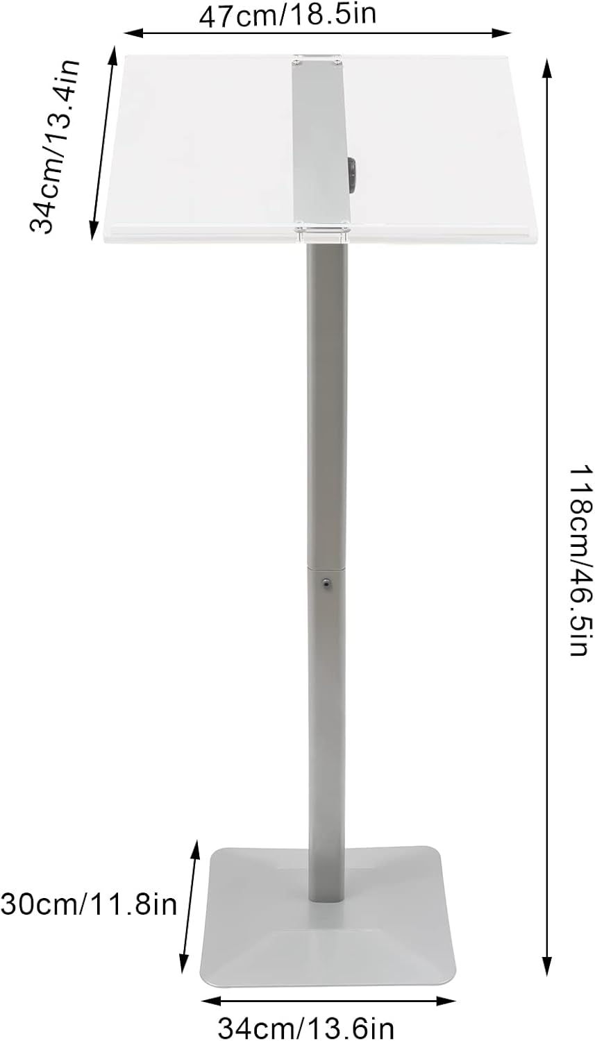 LOYALHEARTDY Soporte de podio acrílico, podio de hablar de pie en el suelo, ángulo de 30-90, ajustable, para conferencia, podio, cuerpo y base de