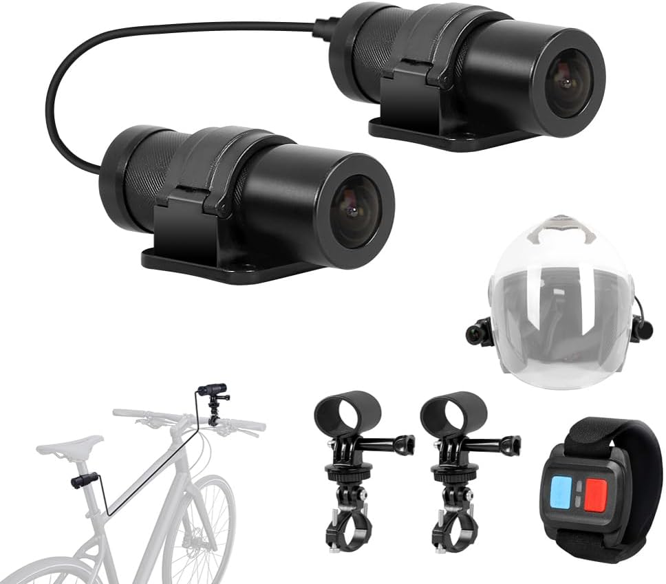 VSYSTO Cámara HD 1080P para casco de motocicleta, cámara frontal y trasera portátil para exteriores, visión nocturna, cámara de acción impermeable