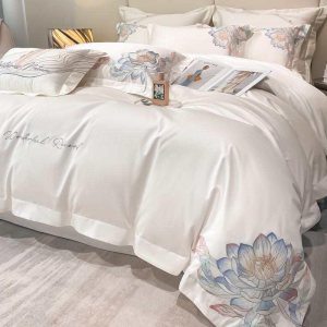 Juego de funda nórdica de 4 piezas, bordado, algodón tamaño Queen Juego de funda nórdica de 4 piezas, bordado, algodón tamaño Queen