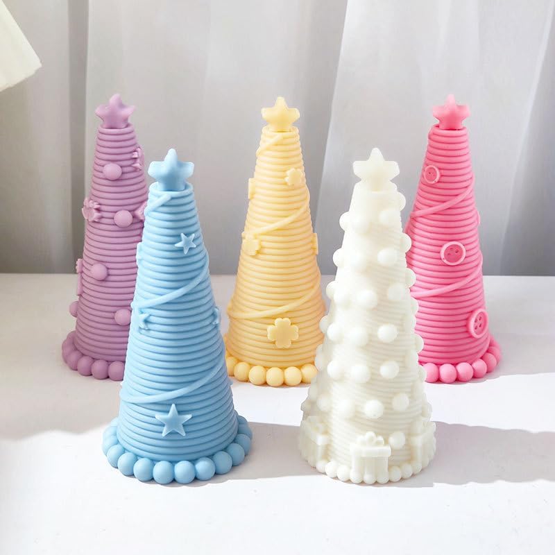 Xidmold Molde de vela de árbol de Navidad de punto 3D, molde de silicona para fondant, jabón, bomba de baño, yeso, resina epoxi, manualidades de