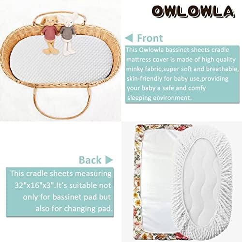 Owlowla Juego de sábanas de moisés, ultra suaves, de minky, universal, ajustable, para bebé, niños y niñas (marfilfloral)