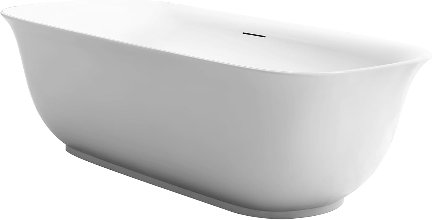 Yinzanw Bañera acrílica de 59 pulgadas, cubierta de grifo de bañera independiente, certificado cUPC, drenaje extraíble integrado con acabado blanco