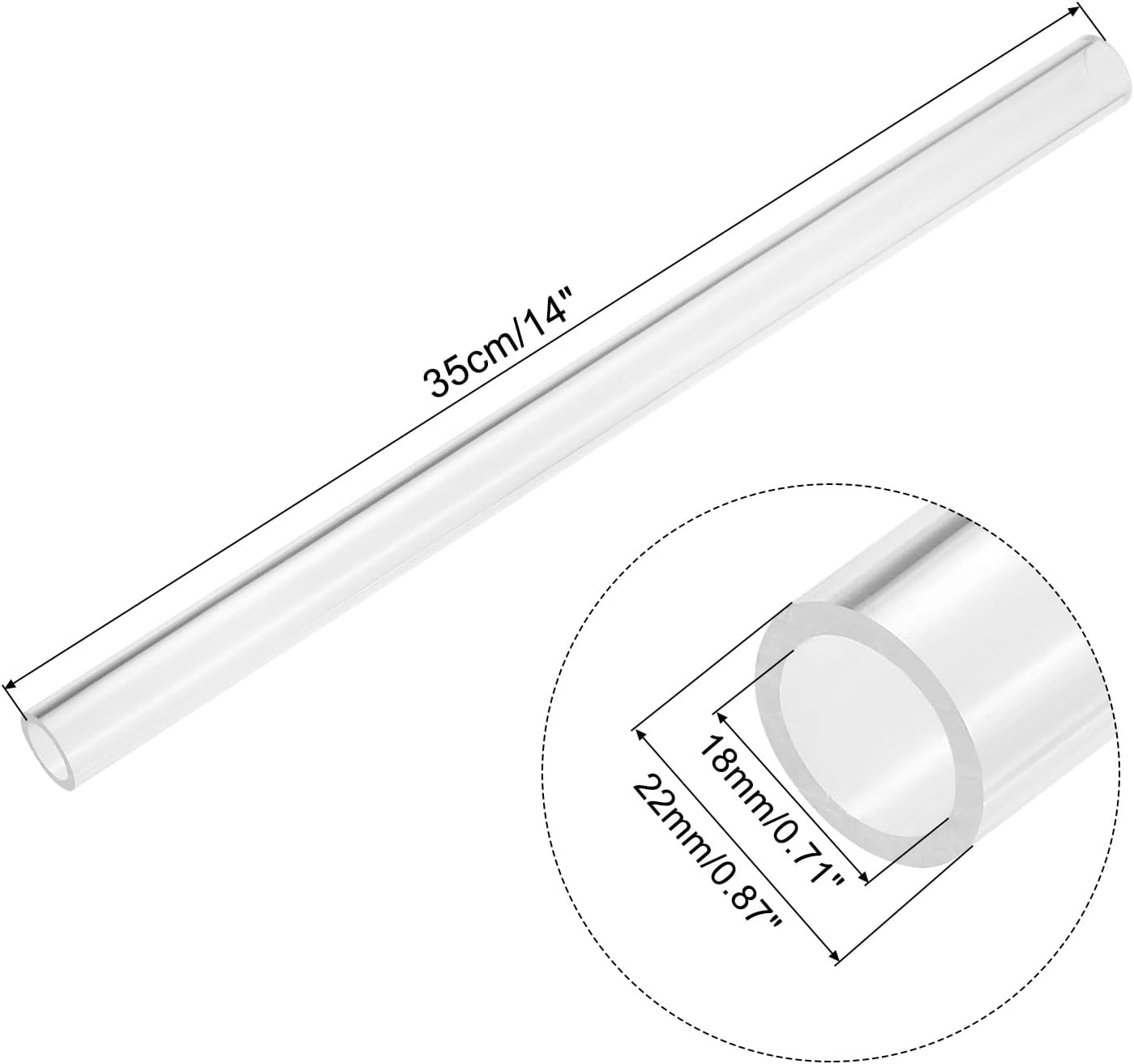 MECCANIXITY Tubo acrílico transparente rígido redondo 18mm (0.7″) ID 0.866 in (78″) OD 14″ para lámparas y linternas, sistema de refrigeración por