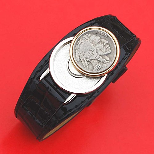 US 1937 Indian Head Buffalo Nickel Coin Magnetic Golf Ball Marker Black PU Faux Leather Golf Bracelet