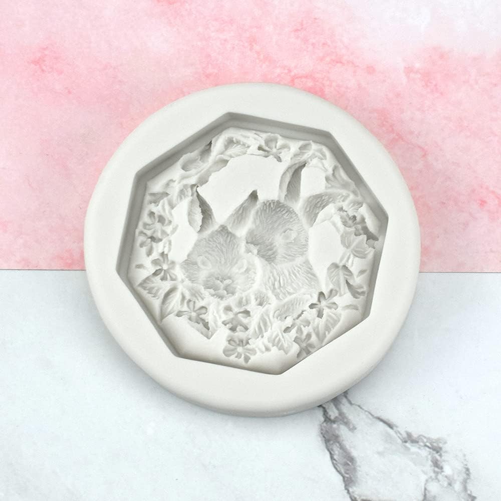 Moldes de silicona con flores y conejos para manualidades, pasteles, fondant, galletas, azúcar, pudín, chocolate, dulces, decoración de postre