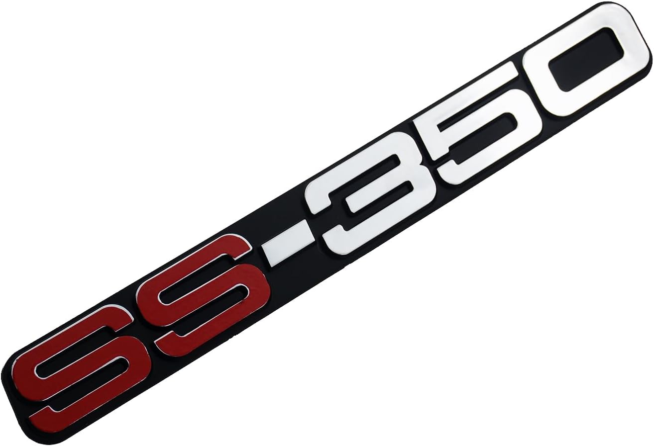 2 emblemas laterales de puerta 1988-2000 SS-350 Insignia 3D SS 350 de repuesto para rejilla EA 1500 SS (negro cepillado cromo rojo)