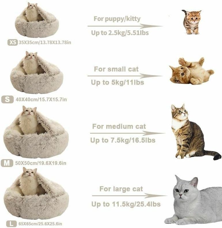 Cama pequeña para perros y gatos, cama redonda calmante en forma de dona, cama cueva antiansiedad con manta con capucha para calidez y seguridad,