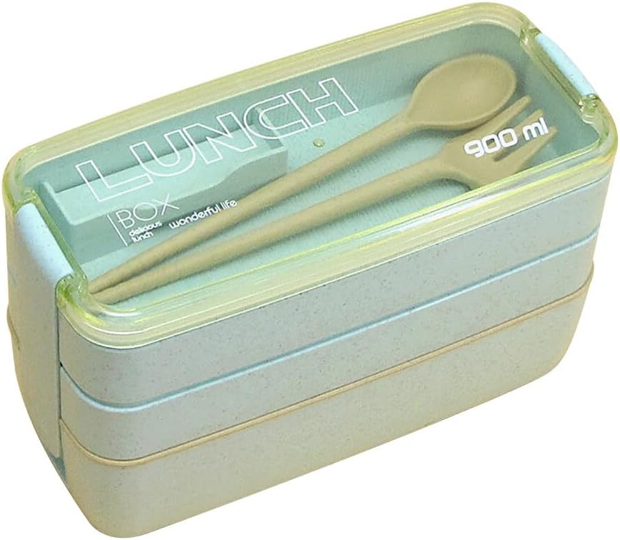 Lonchera cuadrada para adultos, 3 compartimentos, 31.1 onzas líquidas, sellada, caja Bento de 3 capas, todo en uno, contenedores Bento apilables con