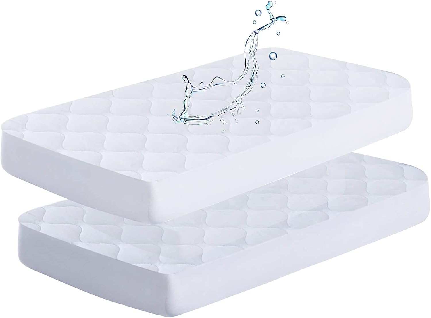 Paquete de 2 protectores de colchón impermeables para cuna de 28 x 52 o 52 x 27 pulgadas, funda de colchón acolchada ultrasónica suave para bebé