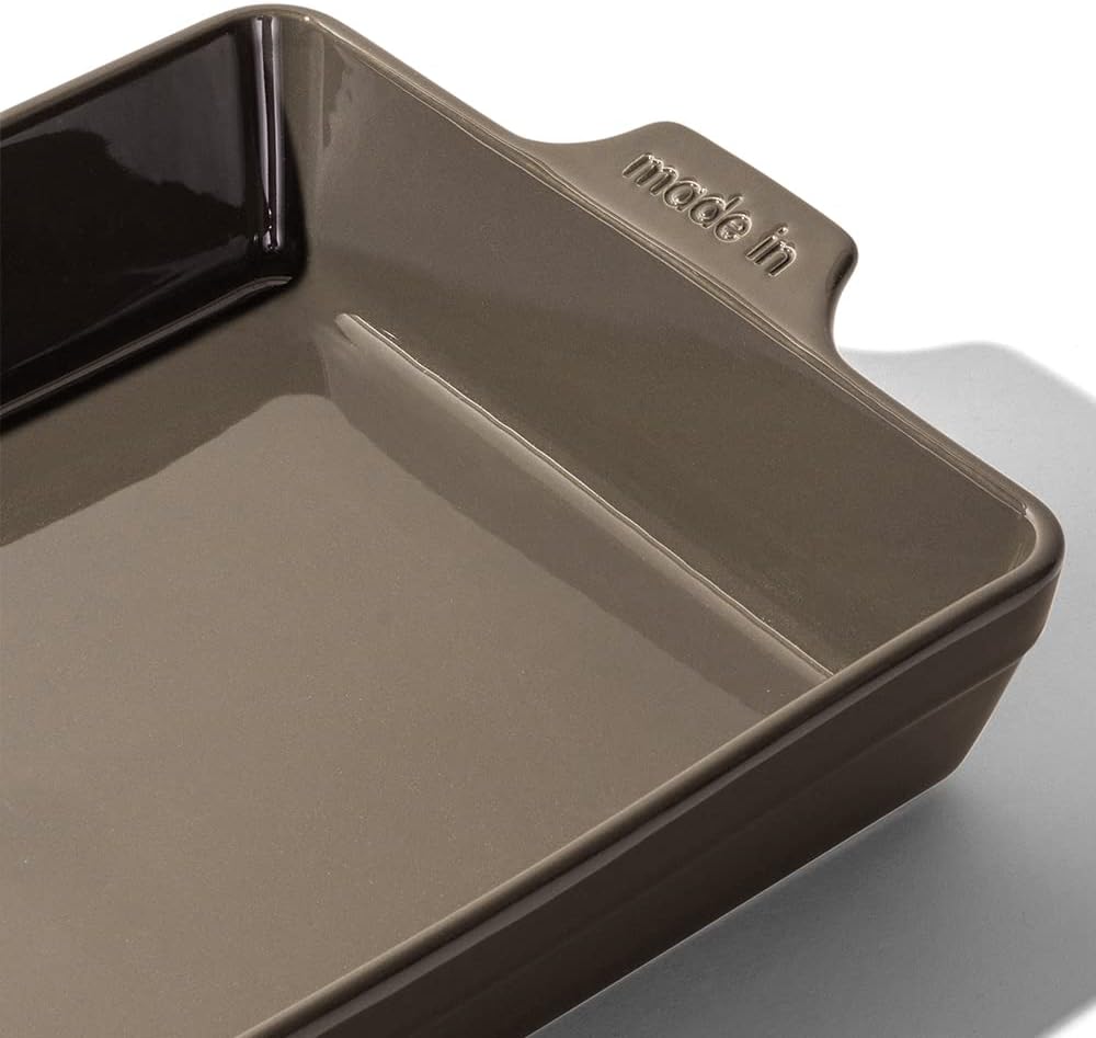 Made In Utensilios de cocina – Plato rectangular para hornear – Verde oliva – Cerámica hecha a mano – Utensilios para hornear profesionales – Made