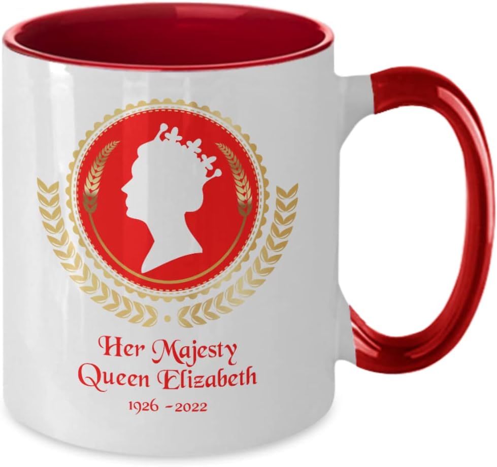 Taza de la reina Isabel, Reina Isabel II, taza con corona de laurel de camafeo rojo, taza de conmemoración, taza de conmemoración, taza de