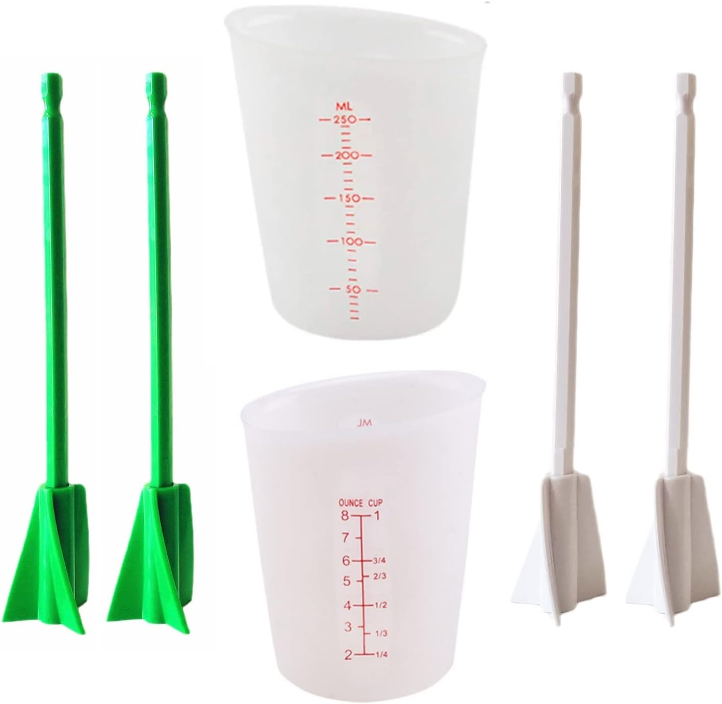 Kit de herramientas de tazas medidoras de resina de silicona, 2 tazas medidoras de 8.5 fl oz para resina epoxi, 4 paletas mezcladoras de resina,