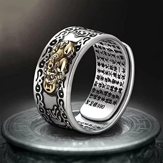 Anillo Feng Shui PiXiu, anillo de mantra Feng Shui PiXiu, anillo de sutra de corazón budista, anillo de Feng Shui para riqueza y protección, amuleto