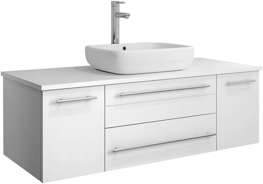 Fresca Lucera – Armario de baño moderno para colgar en la pared blanca de 48 pulgadas con parte superior y fregadero