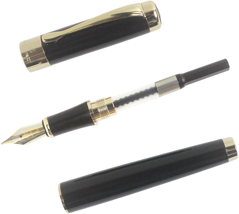 Gullor Jinhao 18KGP – Pluma estilográfica de punta media con convertidor de tinta, color negro