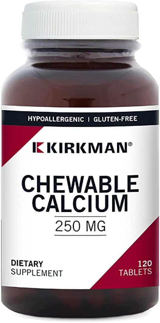 Kirkman – Calcio 250mg con Vitamina D3-120 Tabletas – Minerales Esenciales – Ayuda a mantener huesos fuertes – Hipoalergénico