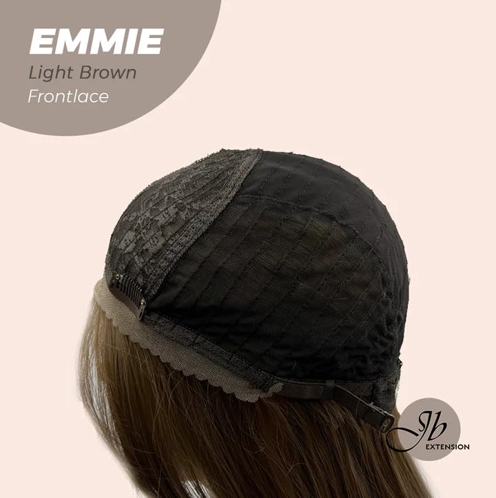 EMMIE – Peluca de encaje frontal precortada con flequillo lateral, pelucas rizadas de color marrón claro para mujer, pelucas sintéticas naturales
