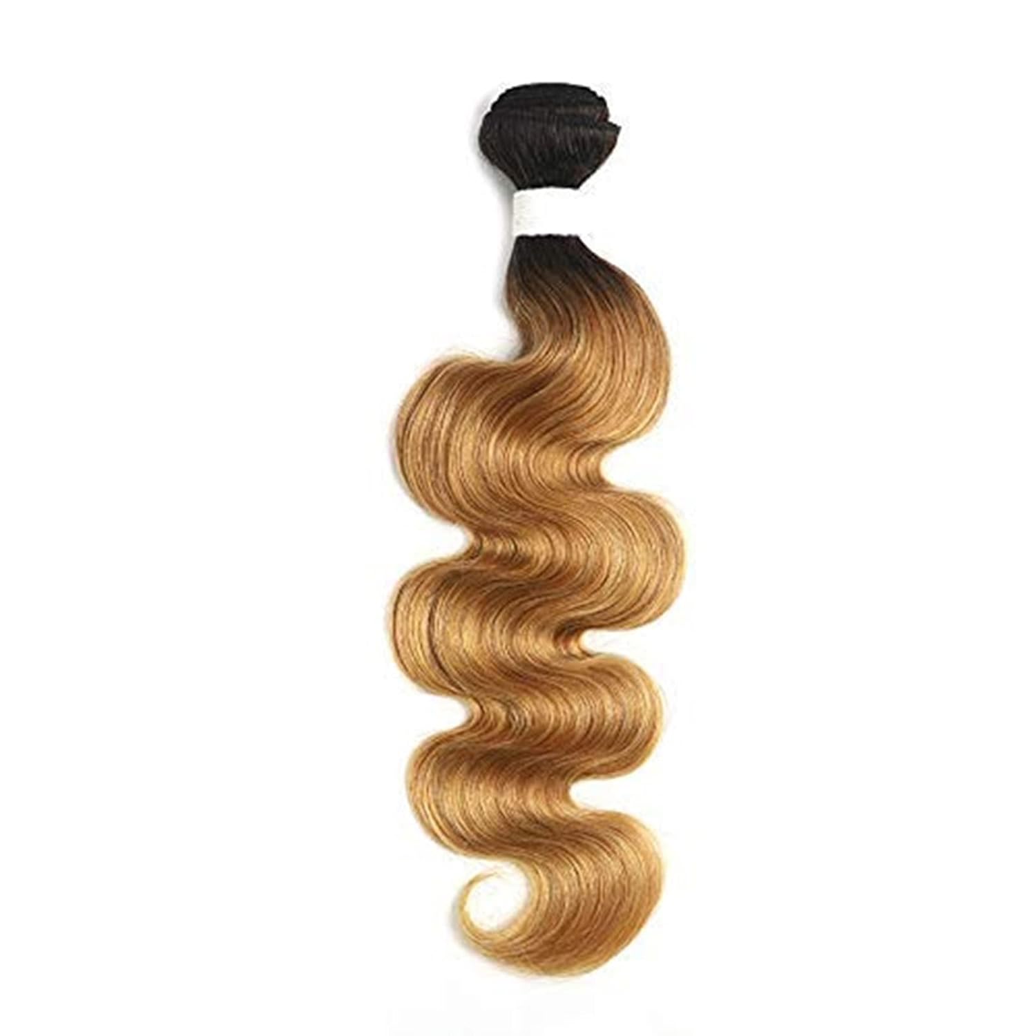 X-TRESS Extensiones de cabello humano virgen brasileño ondulado rubio miel degradado T1B27, 1 paquete de extensiones de cabello humano (18 pulgadas,