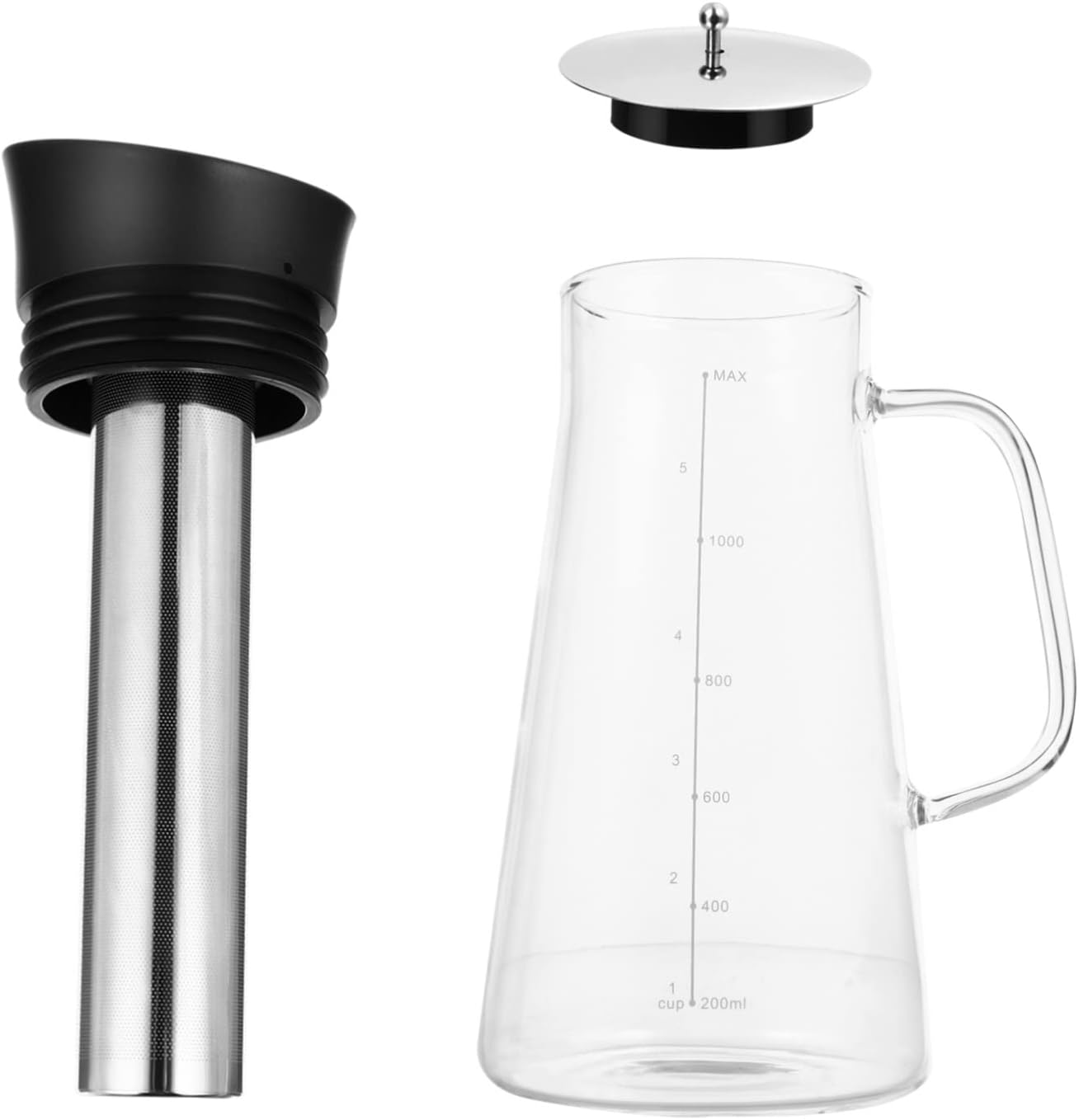 KICHOUSE Jarra de filtro de hojas sueltas, cafetera de café en frío, cafetera de café expreso, infusor de té helado, vidrio para verter la tetera de