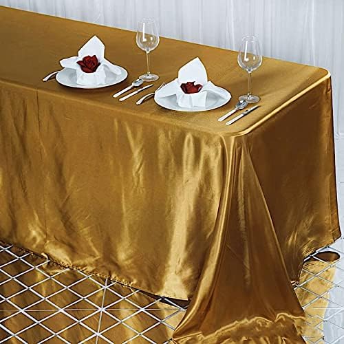 BalsaCircle Mantel rectangular de satén dorado de 90 x 132 pulgadas para mesa de boda, fiesta, recepción, eventos, cocina y comedor