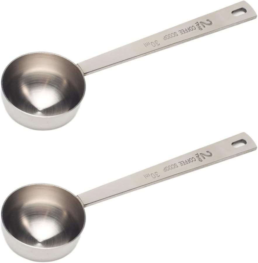 ASUNFO 2 cucharas medidoras de café de acero inoxidable 304, cuchara de mango largo, 2 cucharadas para café molido, té, azúcar en polvo, cocina