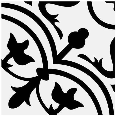 Azulejo porcelánico blanco y negro Flora de 8 x 8 pulgadas (10 unidades)