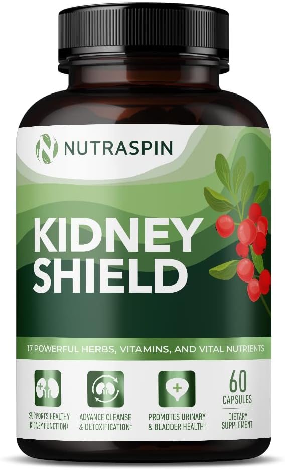 Suplemento Kidney Shield de NutraSpin – Potente fórmula de limpieza, desintoxicación y reparación de riñones con raíz de diente de león, extracto de