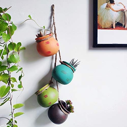 4 macetas colgantes para suculentas de 4.0 pulgadas, maceta de cerámica colgante para pared o techo, maceta colgante de cerámica para colgar en la