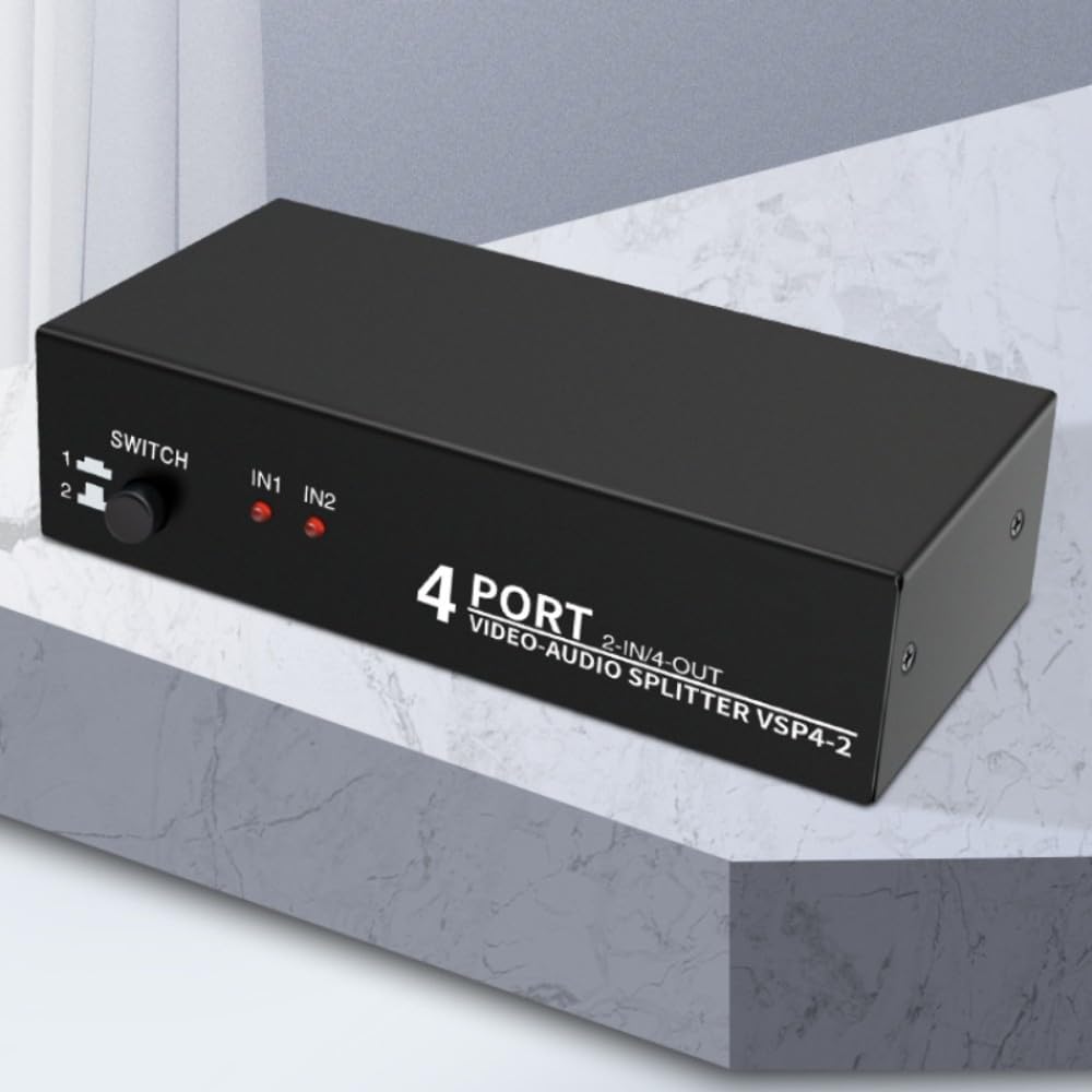3RCA AV Audio Video Switcher Divisor 2 en 4 Salida 2 en 2 Salidas Reproductor de DVD Consola de juegos Caja de TV Monitor de TV Externo Proyector