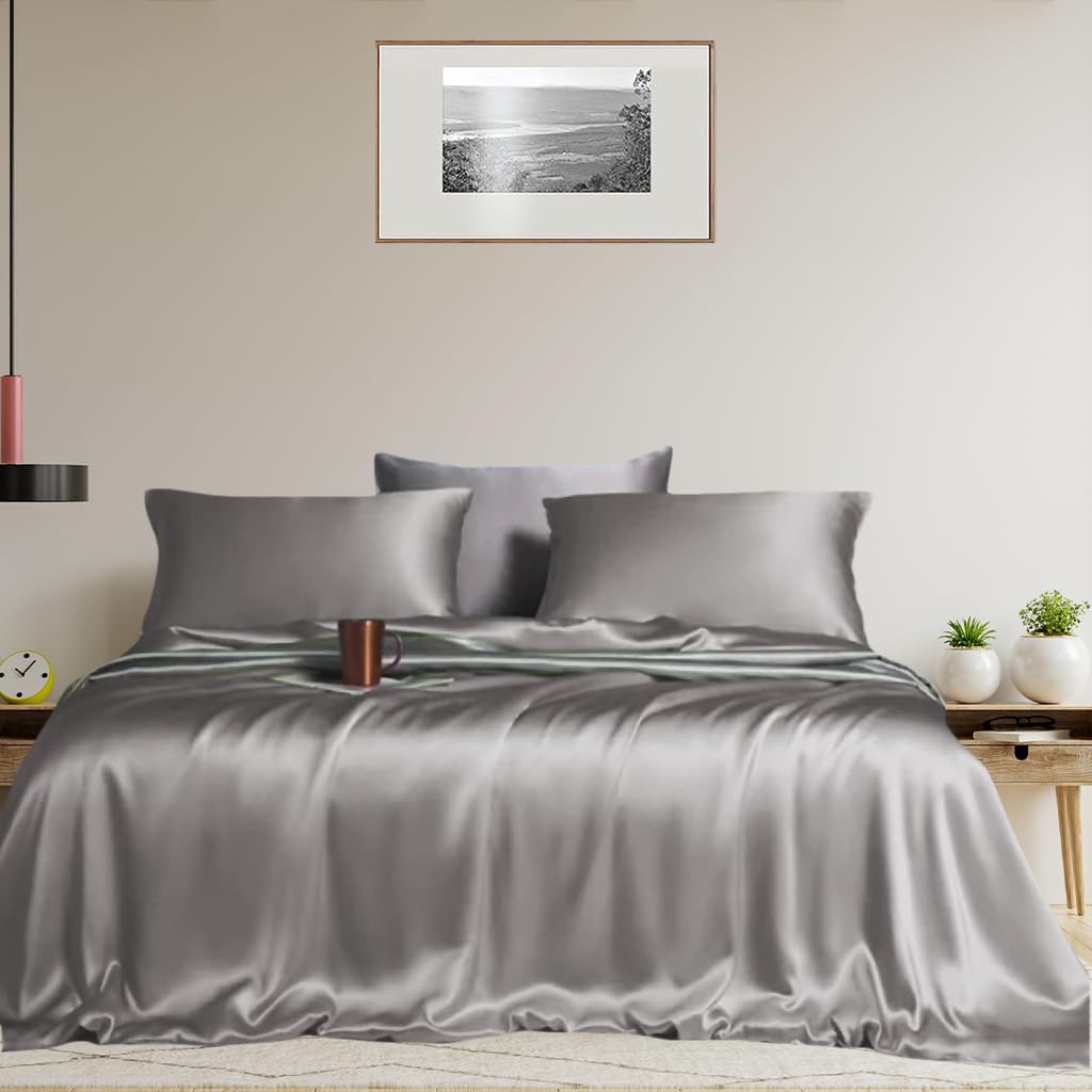 Linenwalas Juego de sábanas 100% eucalipto, Tencel Lyocell tamaño individual XL, refrescante, transpirable, seda suave, 1 sábana bajera y 1 funda de