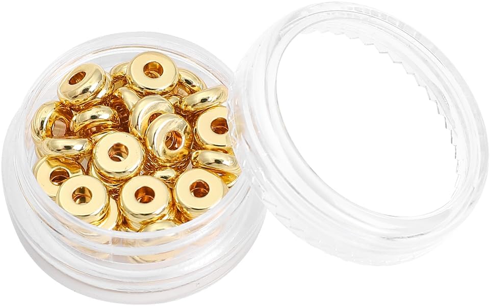 Cuentas espaciadoras de disco chapadas en oro de 14 quilates de 0.236 x 0.079 in, 50 unidades para hacer joyas, no se deslustran