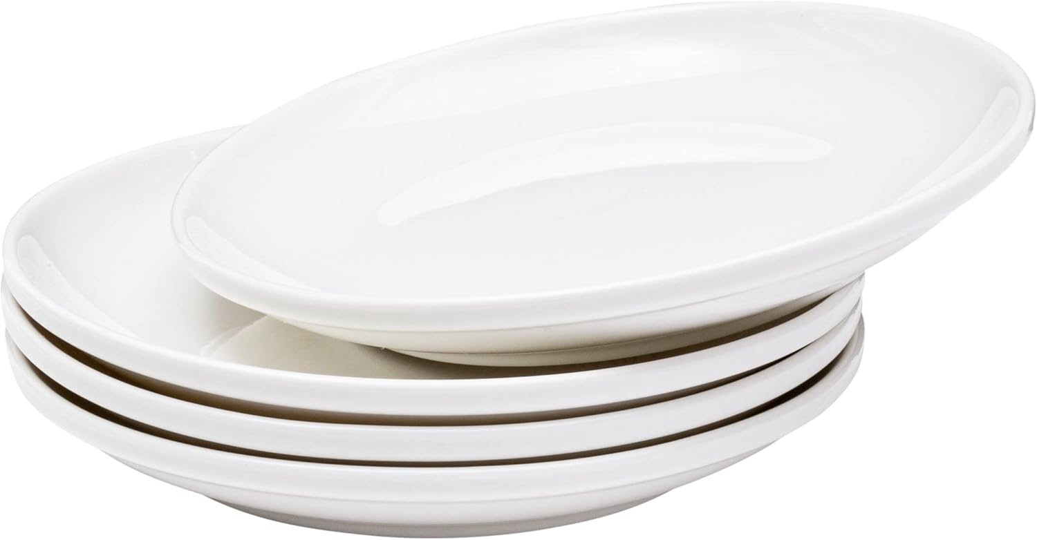 Vikko Plato de postre, juego de 4 platos blancos, porcelana fina, platos de postre apilables de 6 pulgadas, apto para lavavajillas