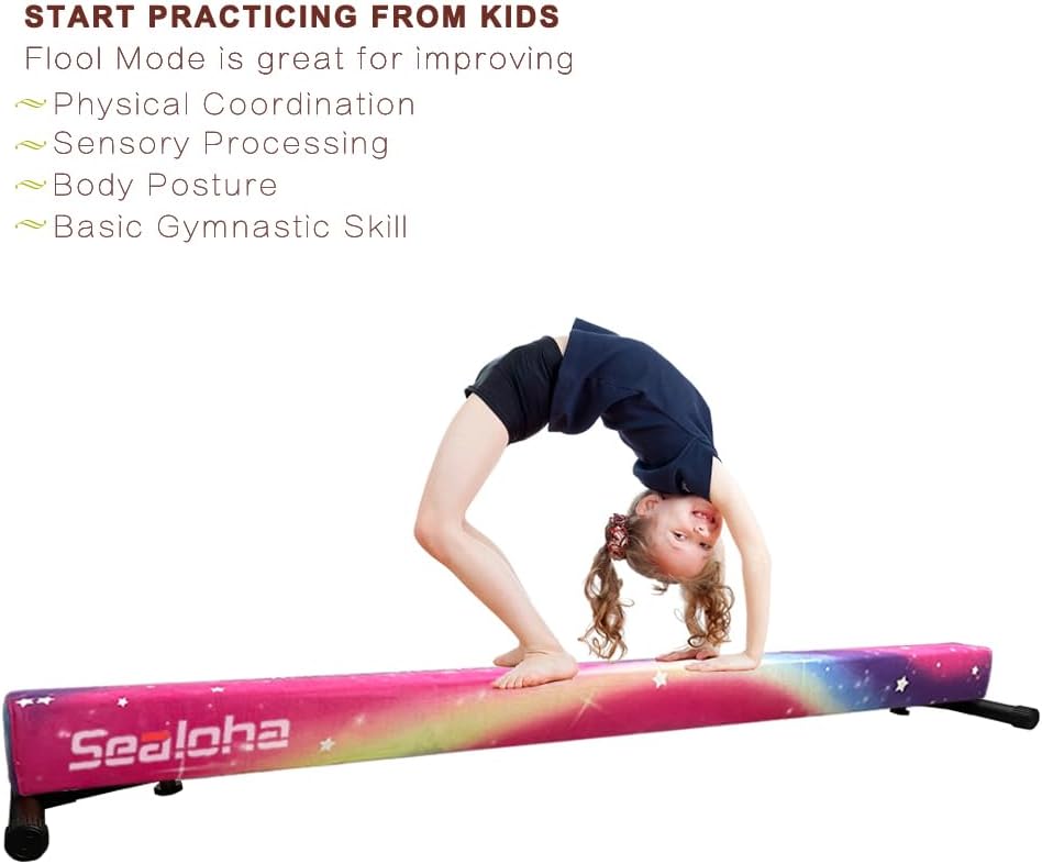 Sealoha 8ft Ultrasimple Adjustable&Foldable Balance Beam,High-Low Floor Beam Suede Gymnastics Equipment,No Tool Require, Gymnastics Beam for