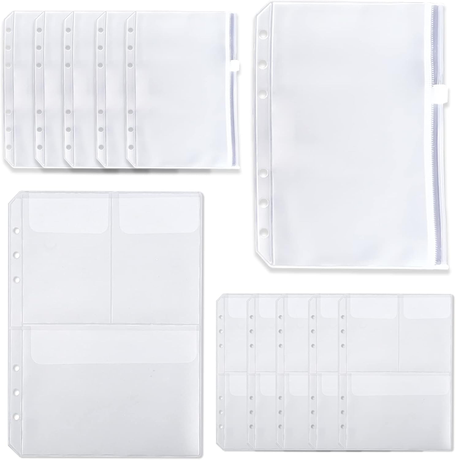 12 bolsillos para carpetas de tamaño A5, bolsillo con cremallera, carpetas transparentes de 6 agujeros con cremallera, bolsillo con tapa, dos tipos,