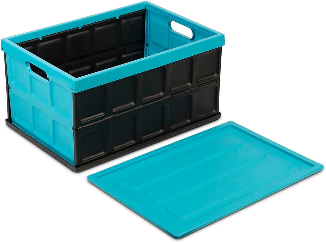 Glad Contenedor de almacenamiento plegable con tapa, caja de plástico plegable de 48 litros para garaje, maletero de coche y organización,