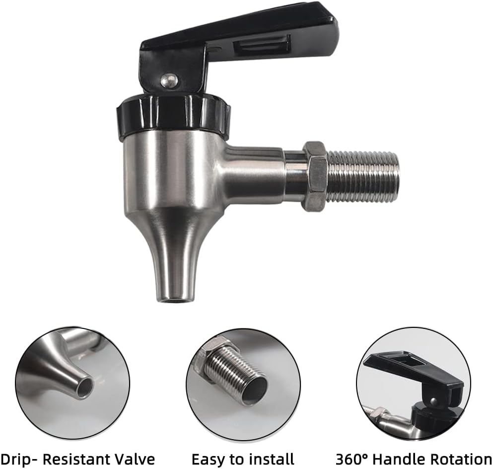 Dispensador de bebidas de cerveza de acero inoxidable, grifo de espita de repuesto, mango negro para jarra de café, jugo, agua fría y caliente,