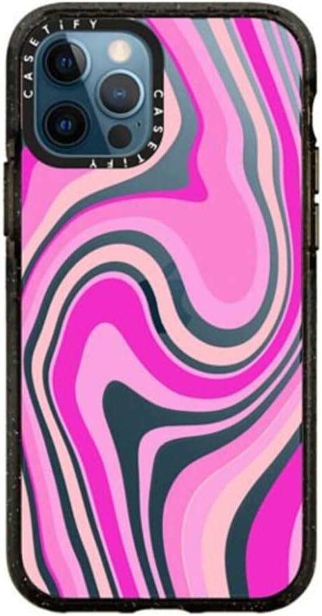 CASETiFY Impact Funda para iPhone 12 y iPhone 12 Pro, diseño de remolinos rosados, negro transparente