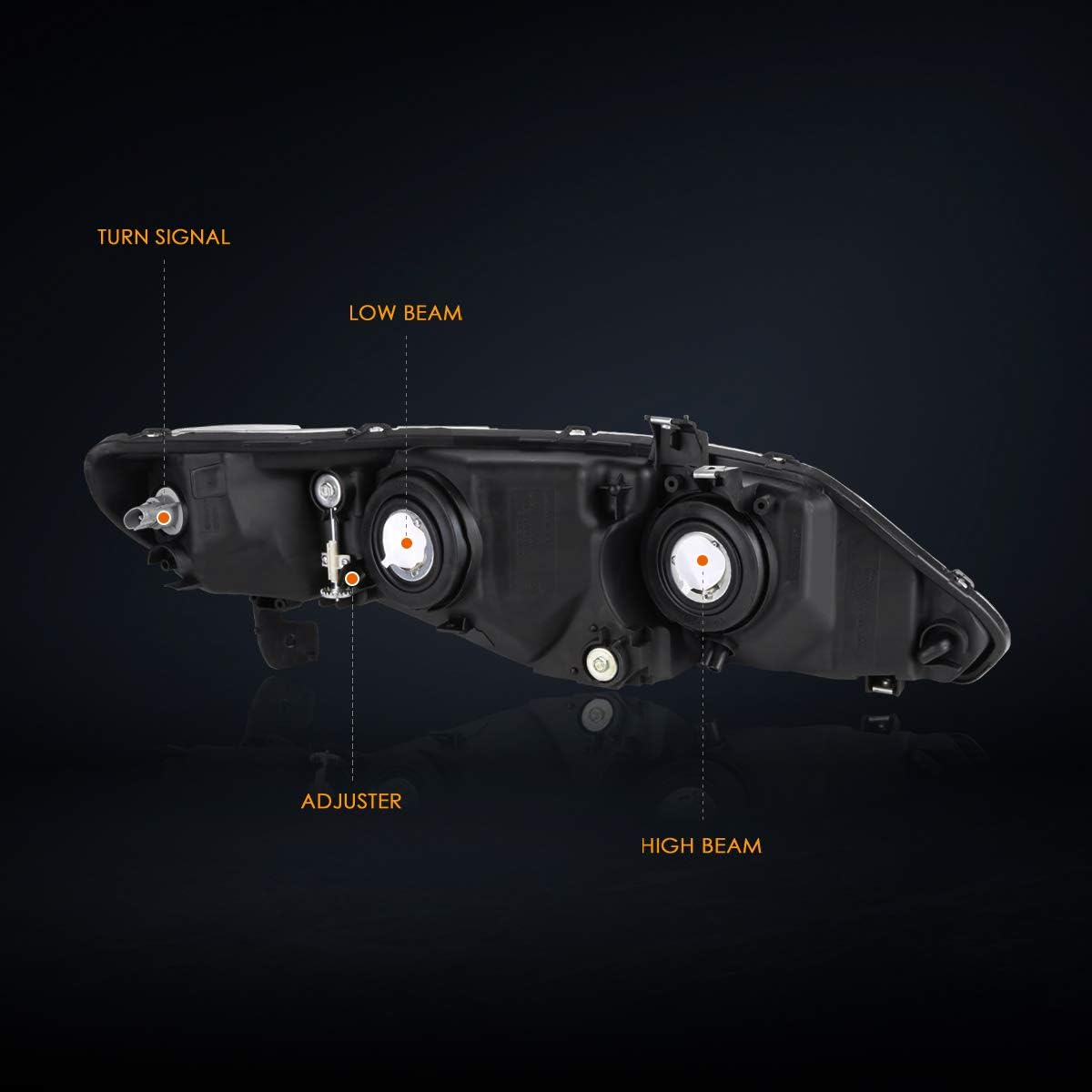 PM PERFORMOTOR Carcasa negra de repuesto compatible con 06-11 Civic Sedan de 4 puertas, PMHL-HCIV4D-0609-OH-BC
