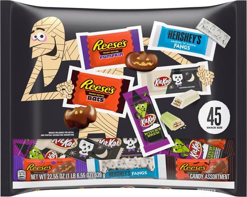 REESE’S, HERSHEY’S and KIT KAT Surtido de sabores de chocolate y crema, bolsa de dulces de Halloween, 22.55 onzas (45 piezas)