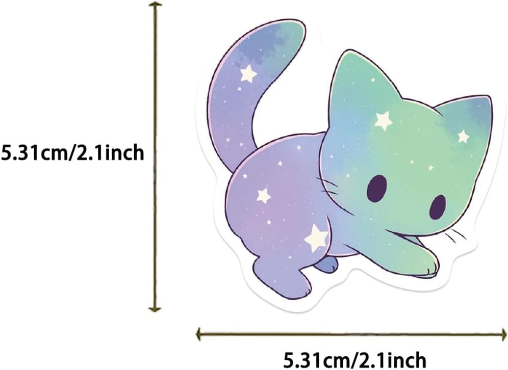 jjlin JJLIN-1 – 50 calcomanías de gato con cielo estrellado, calcomanías de gato de color arcoíris, colección Galaxy para botellas de agua, regalos