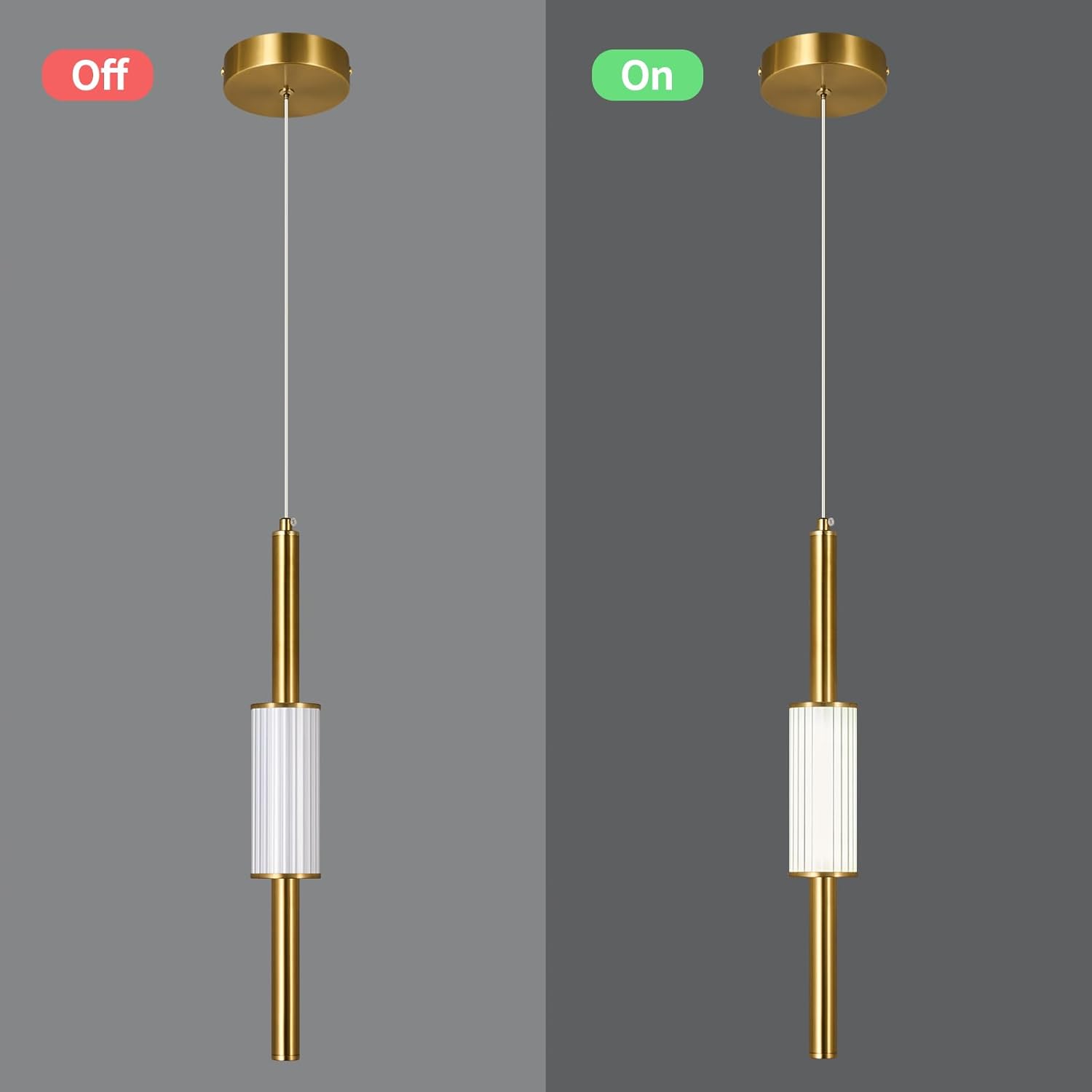Luces de isla modernas para cocina, lámpara colgante dorada, mini luces colgantes de acrílico, isla de cocina, regulable, 6000 K, iluminación