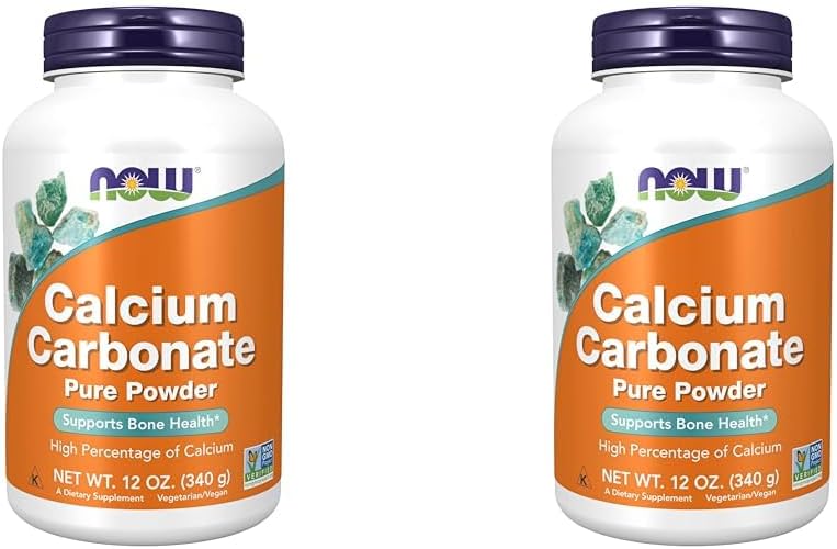 NOW Suplementos, carbonato de calcio en polvo, alto porcentaje de calcio, apoya la salud ósea*, 12 onzas (paquete de 2)