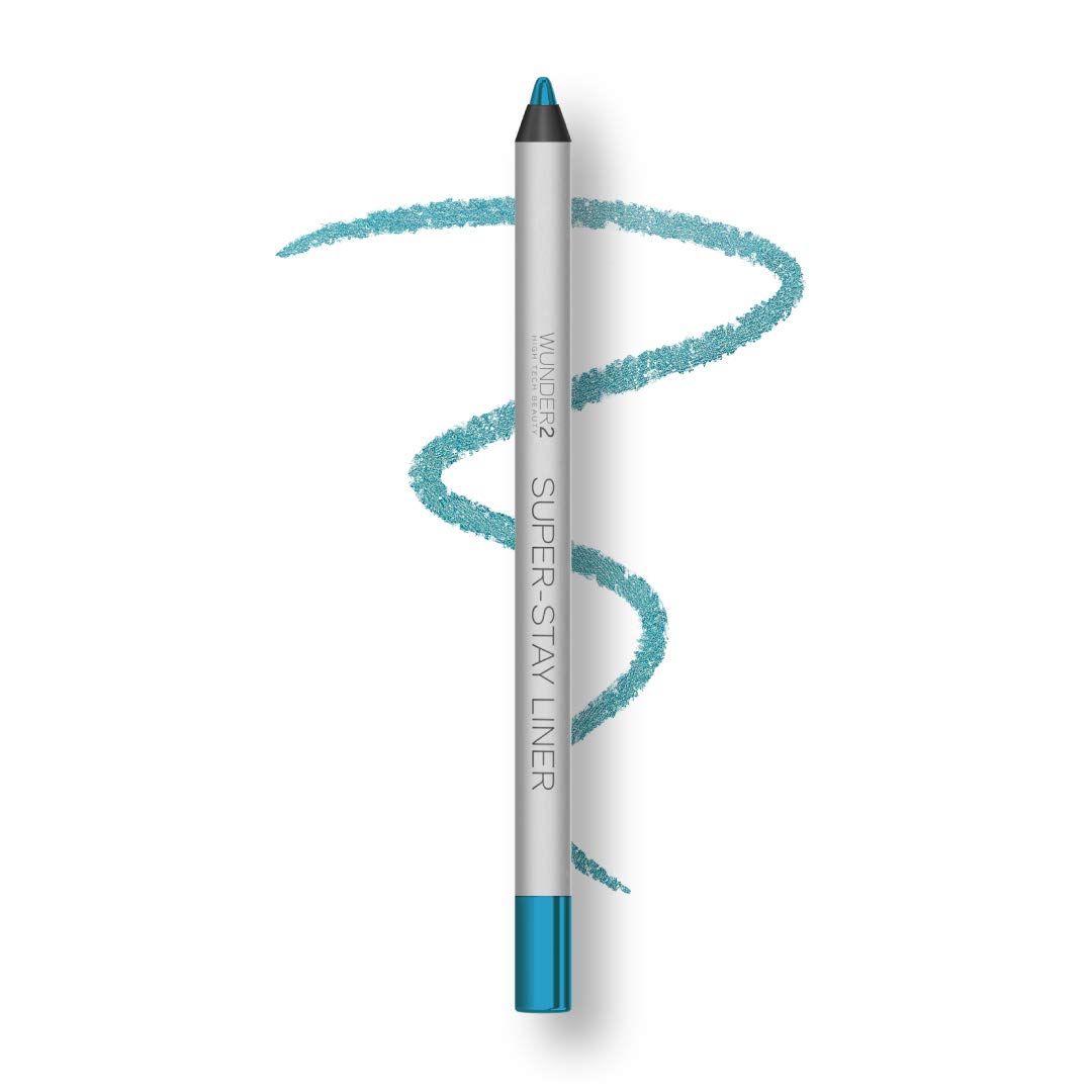 Wunder2 SUPER-STAY LINER Lápiz delineador de ojos de maquillaje de larga duración, impermeable, color turquesa, azul metálico